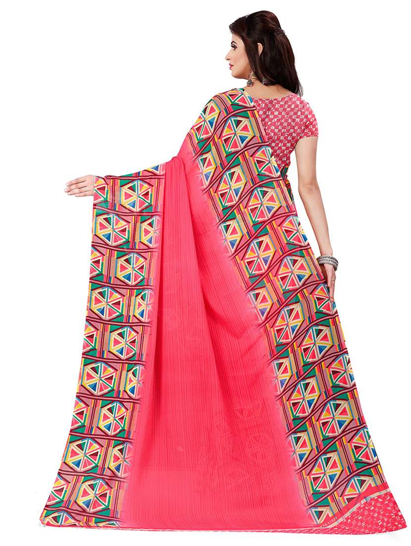 women pink geometric printed saree with blouse - 21436338 -  Standard Image - 1