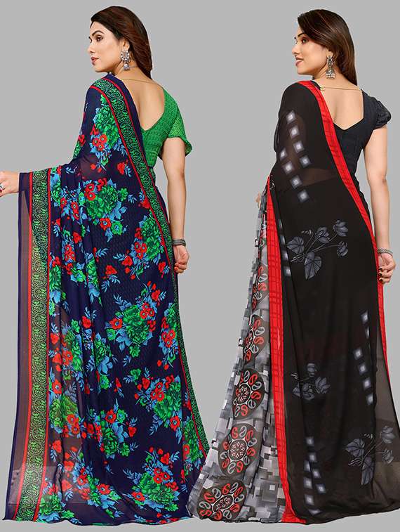 women pack of 2 printed casual sarees with blouse - 21439654 -  Standard Image - 1