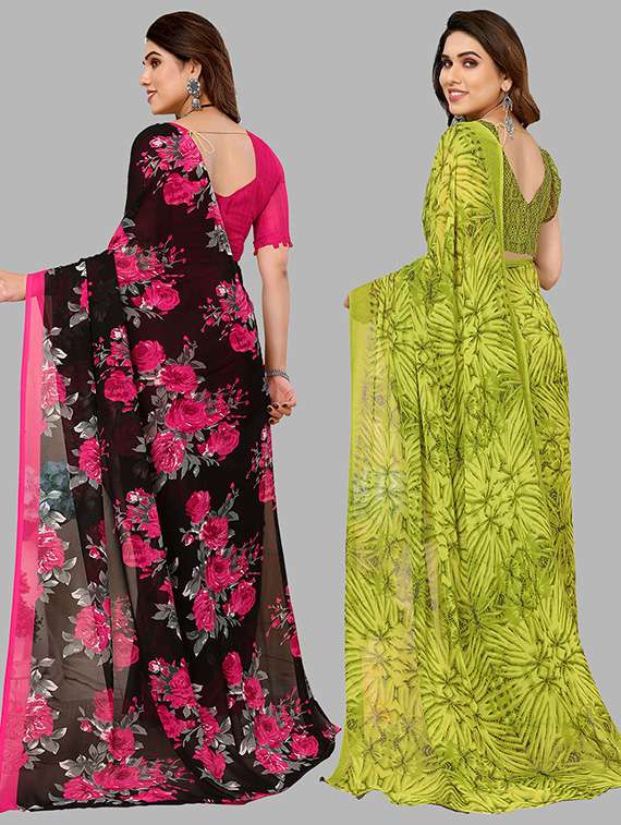 pack of 2 printed sarees with blouse - 21439720 -  Standard Image - 1