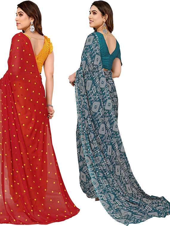 pack of 2 printed casual wear sarees with blouse - 21439735 -  Standard Image - 1