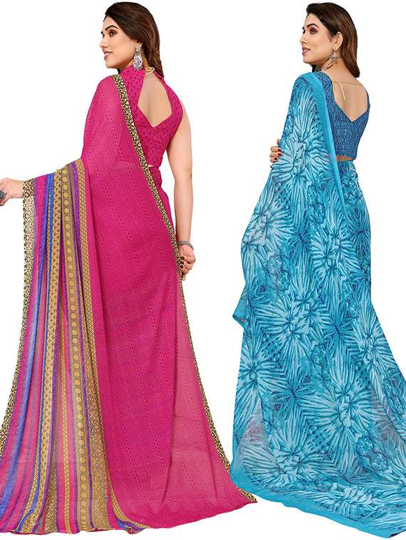 women pack of 2 printed casual sarees with blouse - 21439740 -  Standard Image - 1