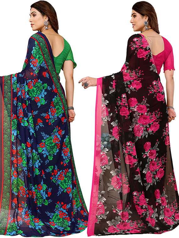 pack of 2 printed casual wear sarees with blouse - 21439742 -  Standard Image - 1