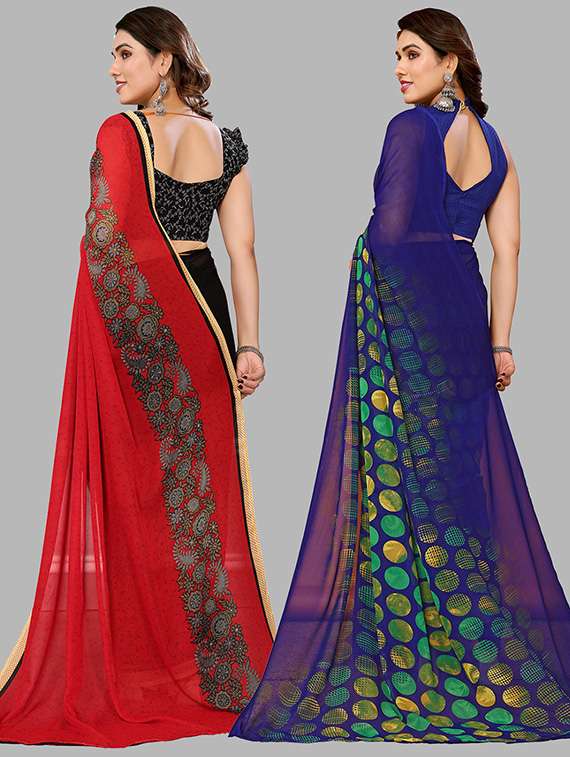 pack of 2 casual wear combo sarees with blouse - 21439815 -  Standard Image - 1