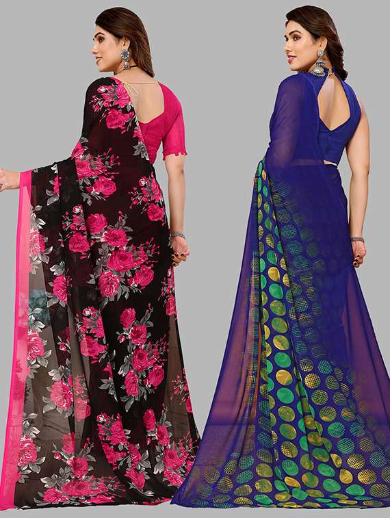 pack of 2 printed casual wear sarees with blouse - 21439829 -  Standard Image - 1
