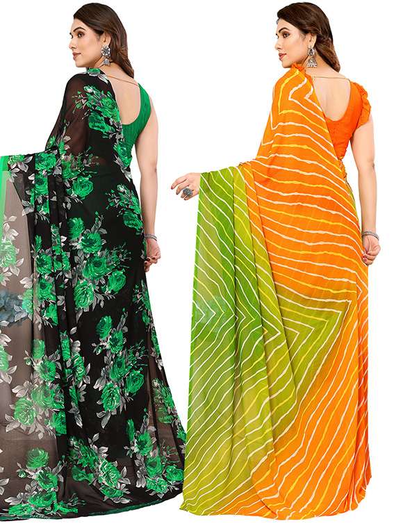 pack of 2 printed sarees with blouse - 21439833 -  Standard Image - 1