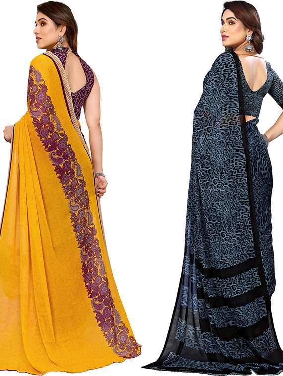 pack of 2 printed casual wear sarees with blouse - 21439893 -  Standard Image - 1