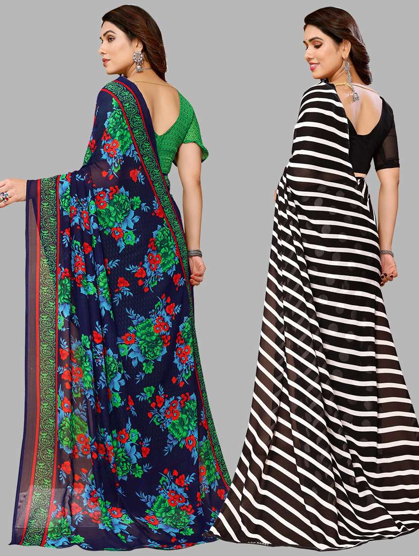 pack of 2 printed sarees with blouse - 21439956 -  Standard Image - 1