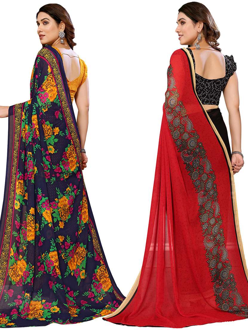 pack of 2 printed casual wear sarees with blouse - 21440044 -  Standard Image - 1