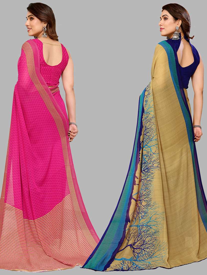 pack of 2 casual wear combo sarees with blouse - 21440091 -  Standard Image - 1