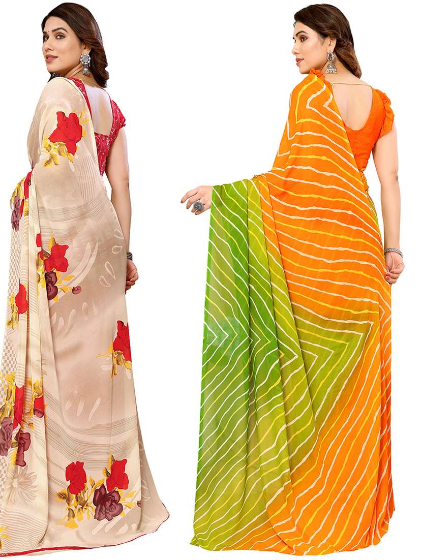 pack of 2 casual wear combo sarees with blouse - 21440229 -  Standard Image - 1