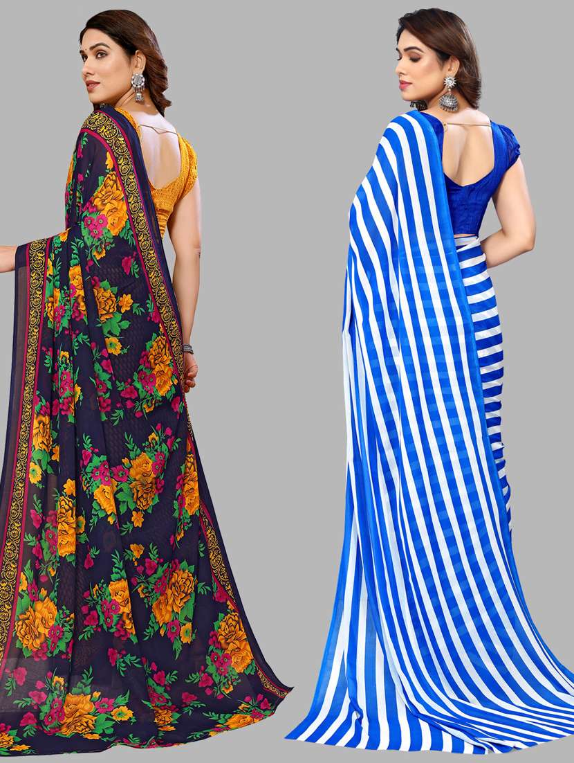 pack of 2 printed sarees with blouse - 21440244 -  Standard Image - 1