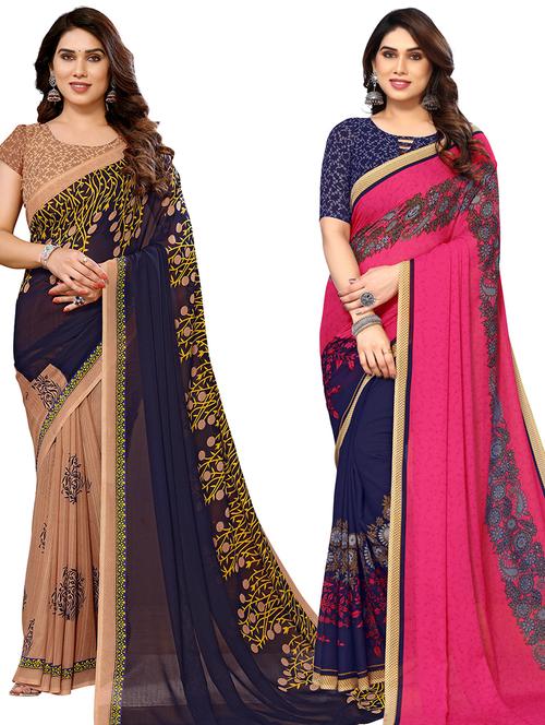 pack of 2 printed casual wear sarees with blouse - 21440269 -  Standard Image - 0