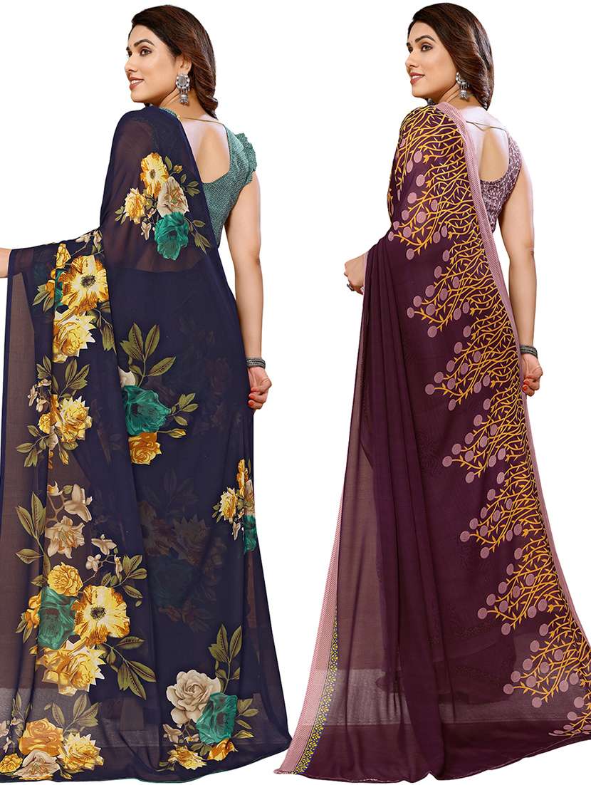 pack of 2 printed casual wear sarees with blouse - 21440271 -  Standard Image - 1