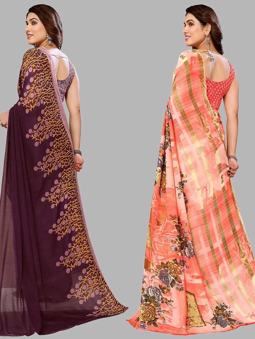 pack of 2 casual wear combo sarees with blouse - 21440310 -  Standard Image - 1