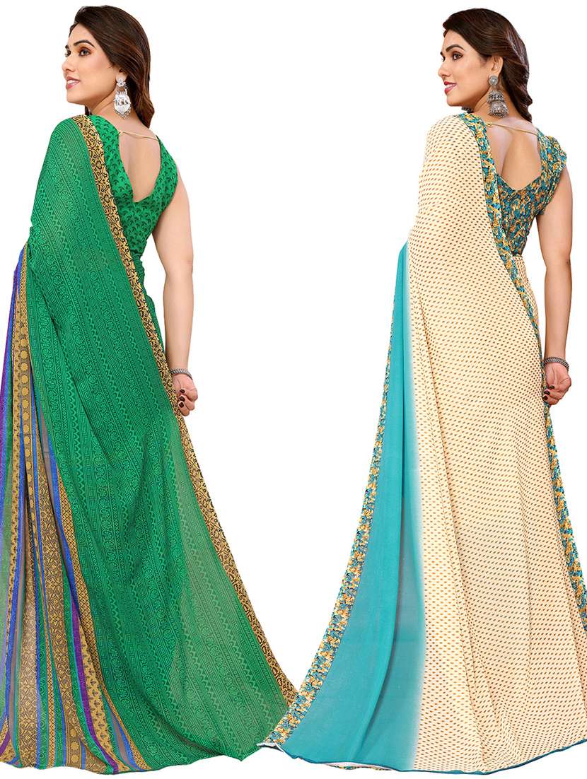 women pack of 2 casual wear sarees with blouse - 21440314 -  Standard Image - 1