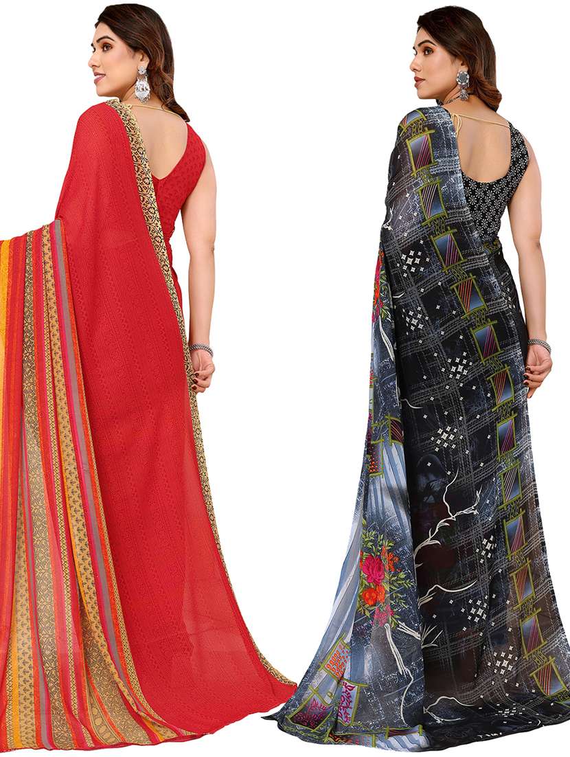 pack of 2 casual wear combo sarees with blouse - 21440335 -  Standard Image - 1