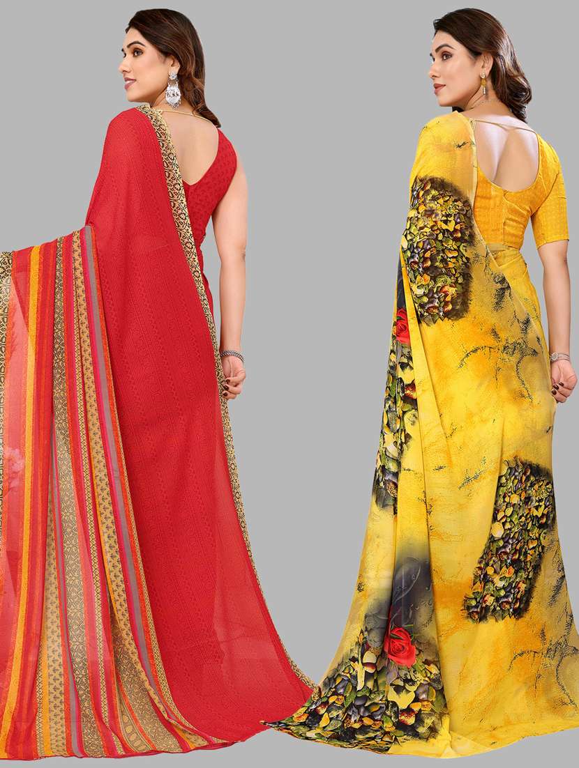 pack of 2 printed sarees with blouse - 21440351 -  Standard Image - 1