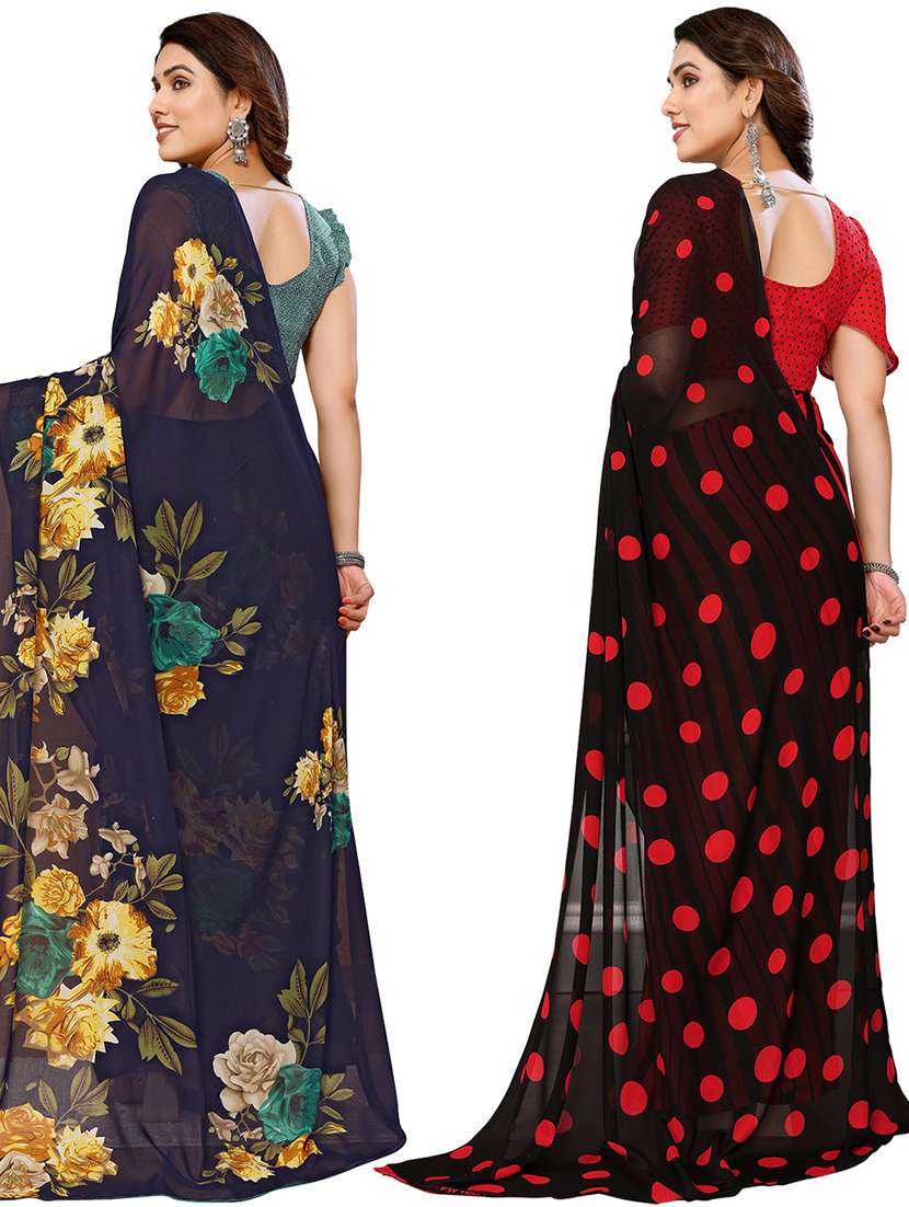 pack of 2 printed sarees with blouse - 21440405 -  Standard Image - 1