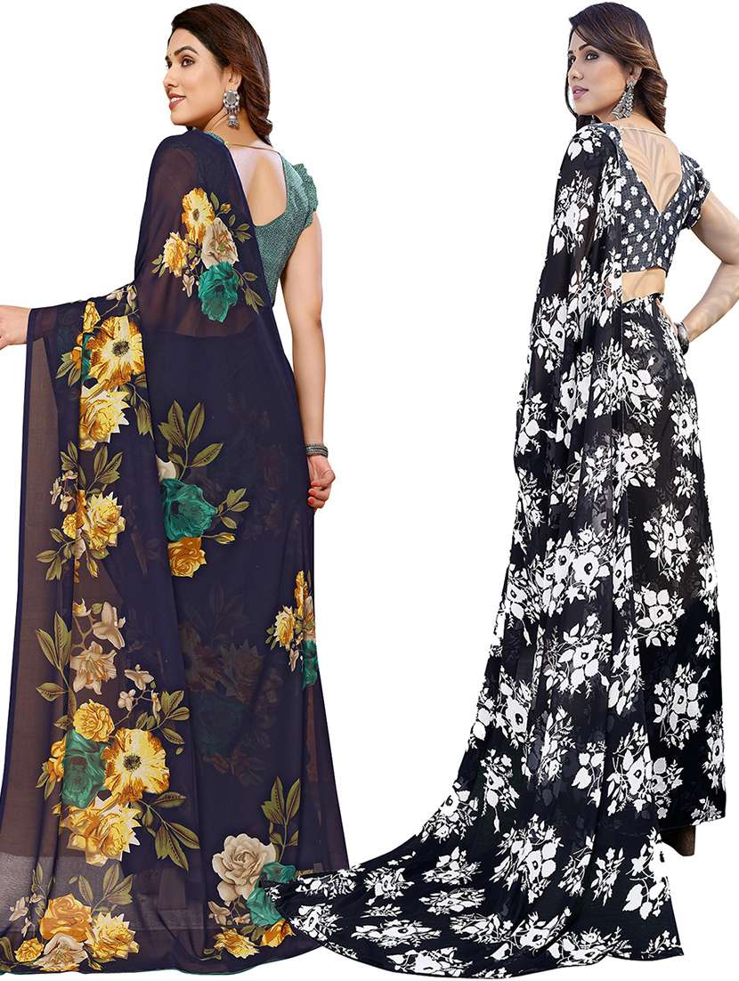 pack of 2 printed casual wear sarees with blouse - 21440556 -  Standard Image - 1
