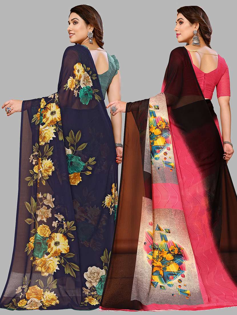 pack of 2 casual wear combo sarees with blouse - 21440632 -  Standard Image - 1