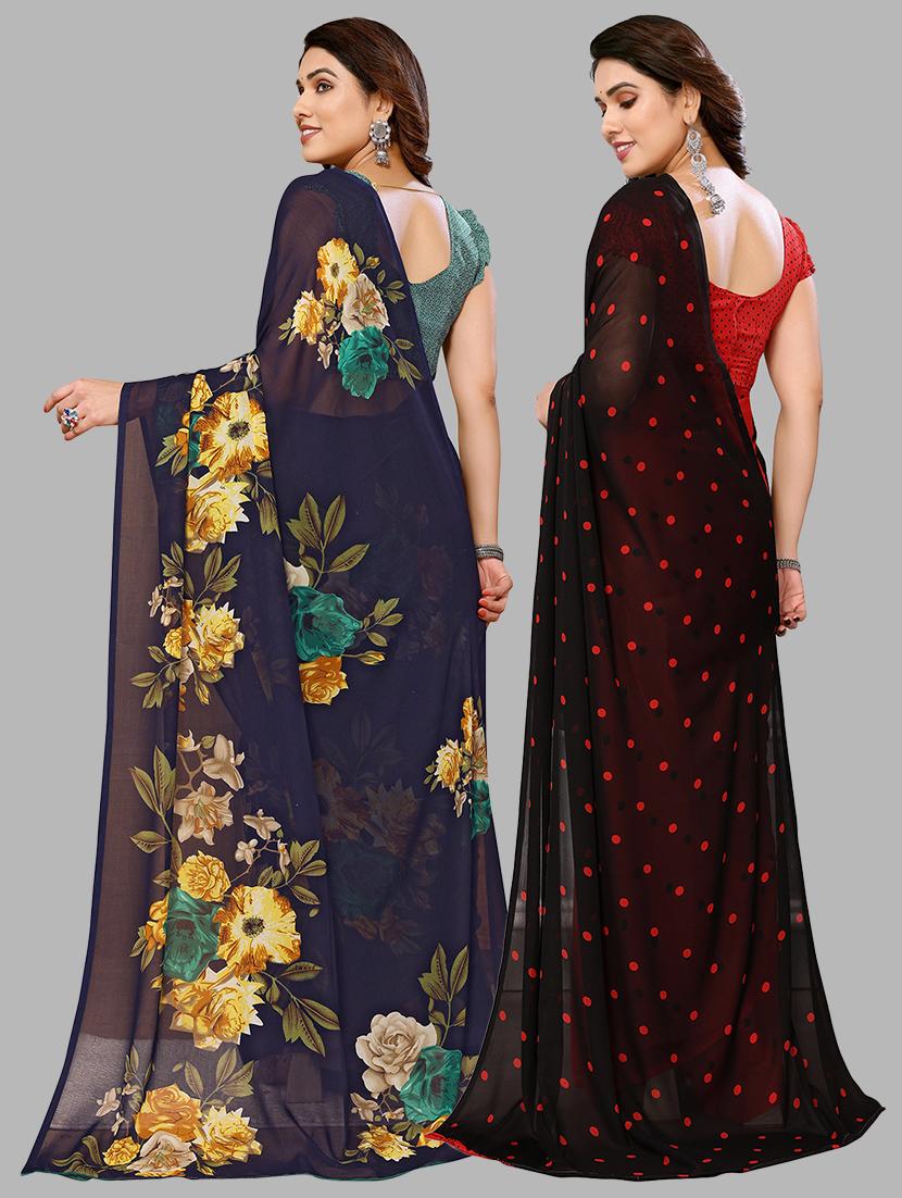 pack of 2 printed casual wear sarees with blouse - 21440633 - Standard Image - 1