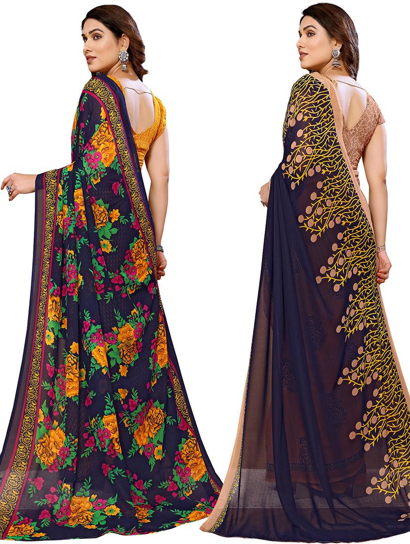 pack of 2 printed sarees with blouse - 21440655 - Standard Image - 1