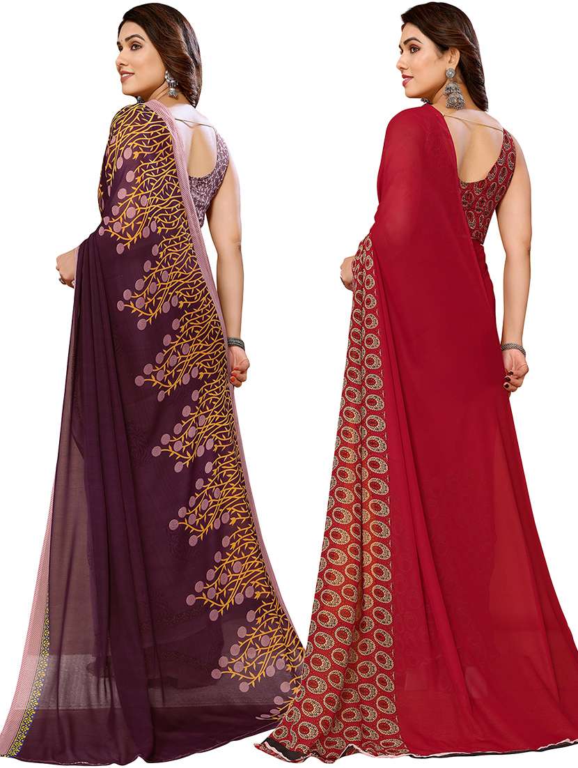 pack of 2 casual wear combo sarees with blouse - 21440675 -  Standard Image - 1