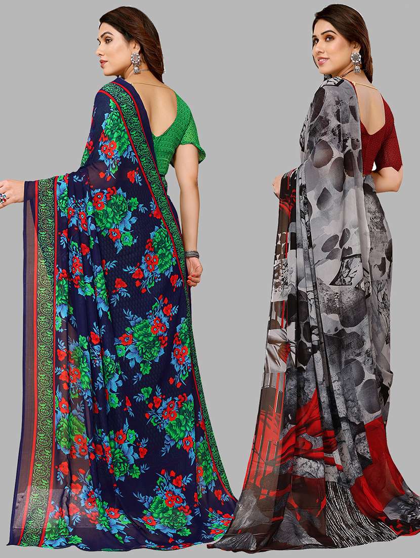 women pack of 2 printed casual sarees with blouse - 21440686 -  Standard Image - 1