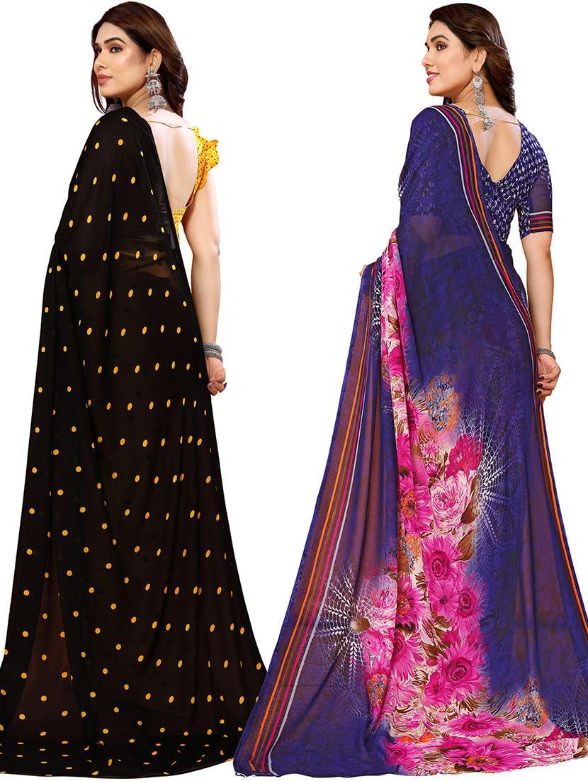 pack of 2 printed casual wear sarees with blouse - 21440699 -  Standard Image - 1