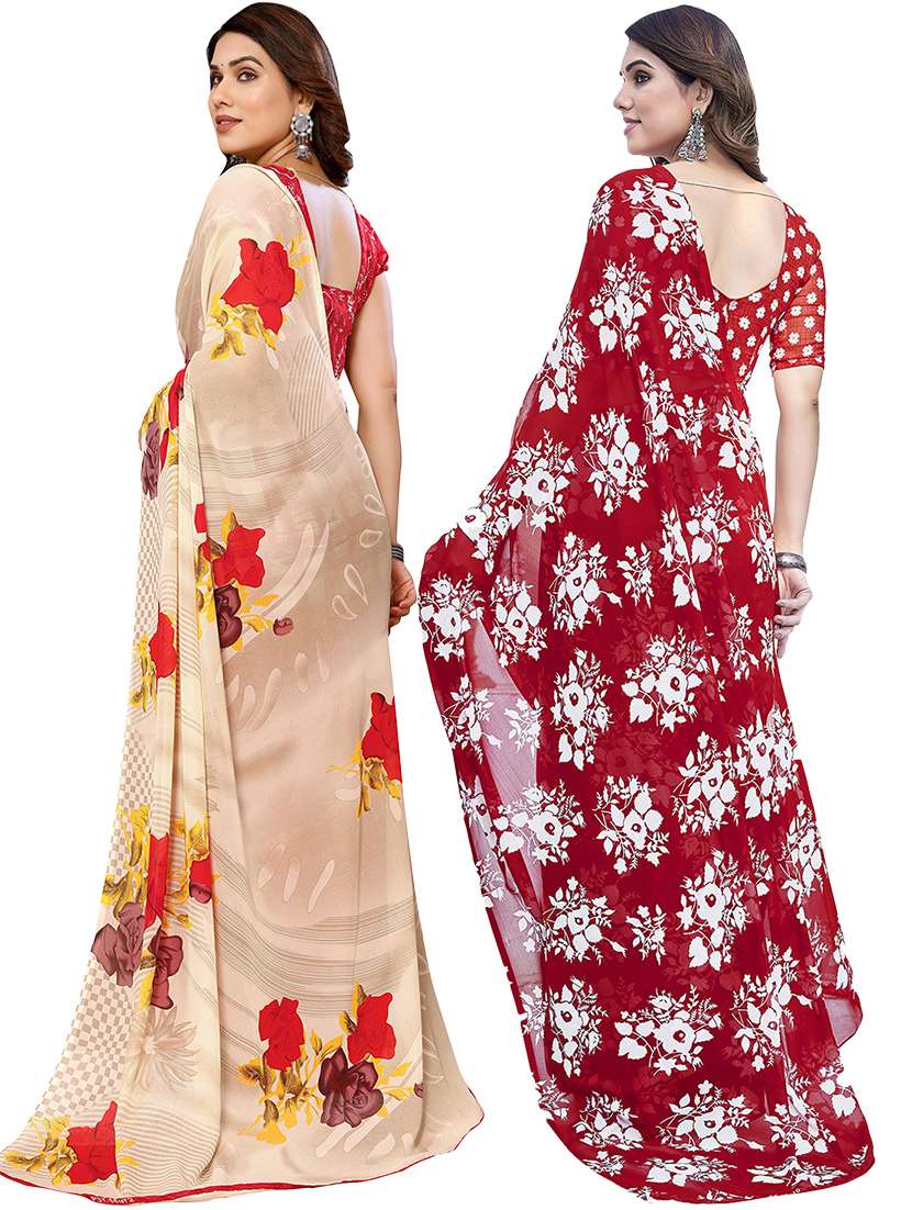 pack of 2 casual wear combo sarees with blouse - 21440764 -  Standard Image - 1