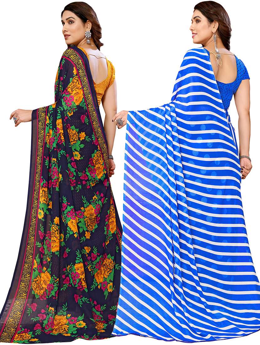 women pack of 2 printed casual sarees with blouse - 21440786 -  Standard Image - 1