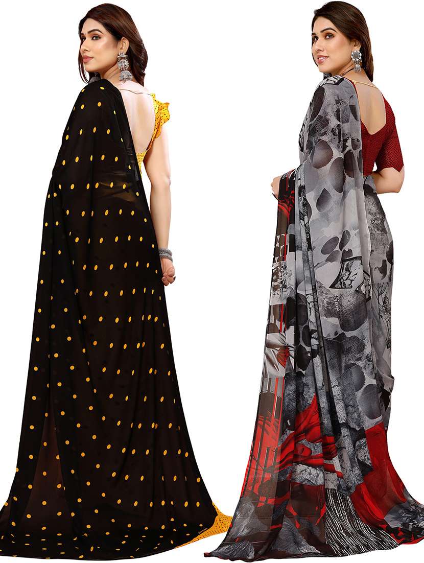 women pack of 2 printed casual sarees with blouse - 21440846 -  Standard Image - 1
