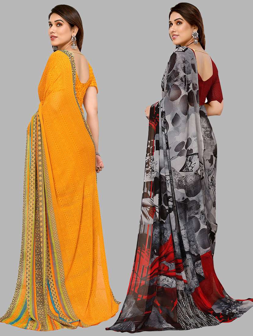pack of 2 printed casual wear sarees with blouse - 21440893 -  Standard Image - 1