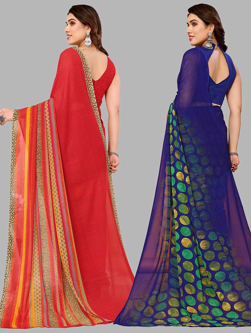 pack of 2 casual wear combo sarees with blouse - 21440903 -  Standard Image - 1