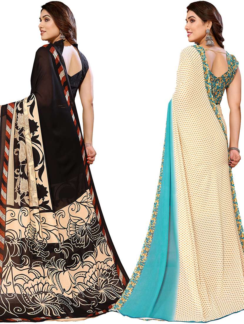 pack of 2 printed sarees with blouse - 21440915 -  Standard Image - 1
