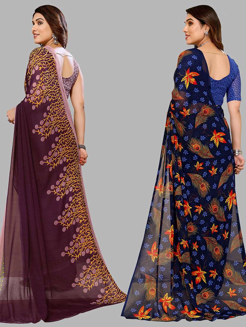 women pack of 2 casual wear sarees with blouse - 21440989 -  Standard Image - 1