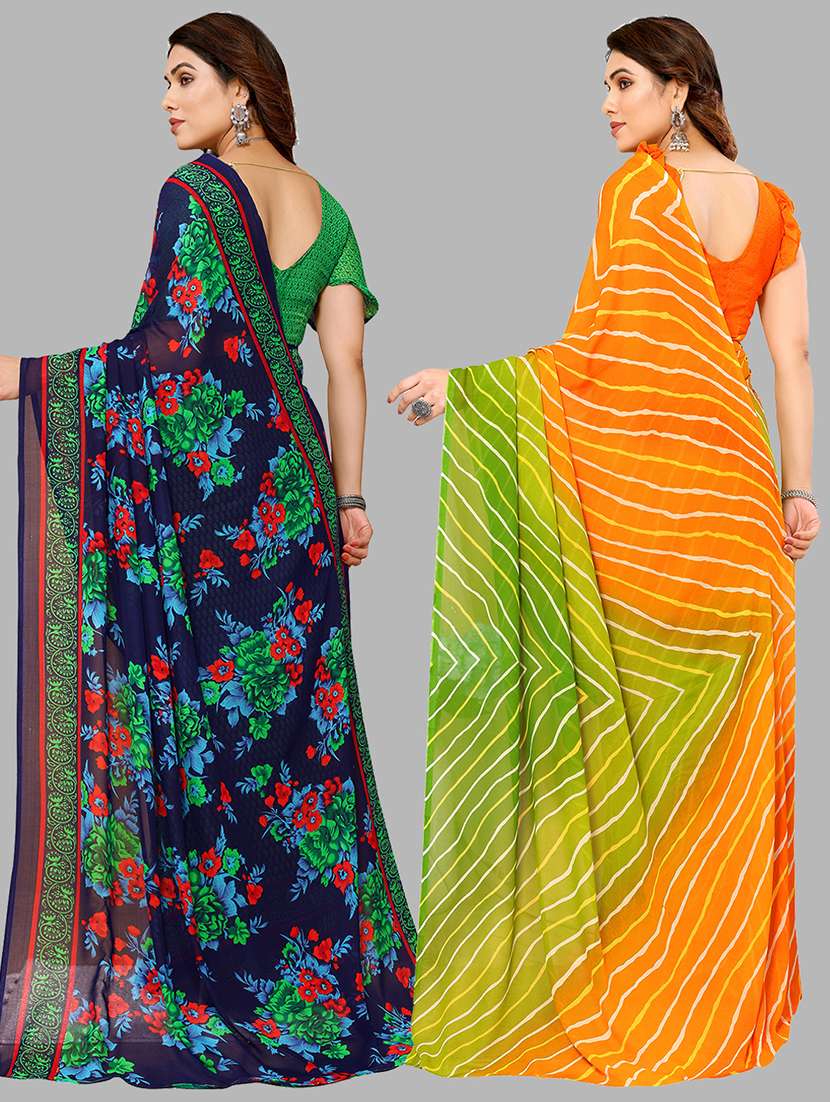 pack of 2 printed sarees with blouse - 21440998 -  Standard Image - 1