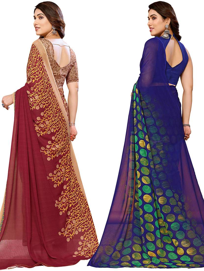 pack of 2 printed sarees with blouse - 21441106 -  Standard Image - 1