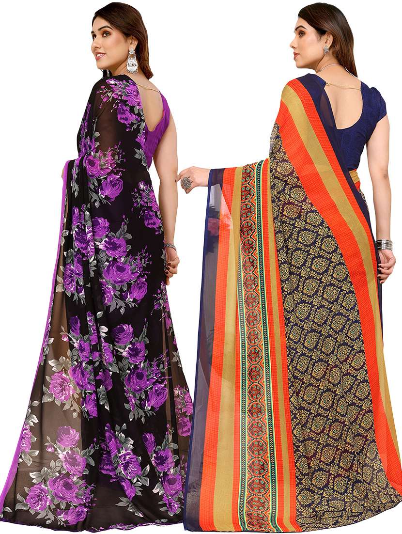 pack of 2 printed casual wear sarees with blouse - 21441184 -  Standard Image - 1