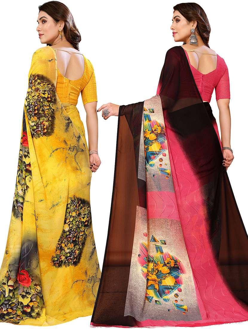 pack of 2 printed casual wear sarees with blouse - 21441251 -  Standard Image - 1