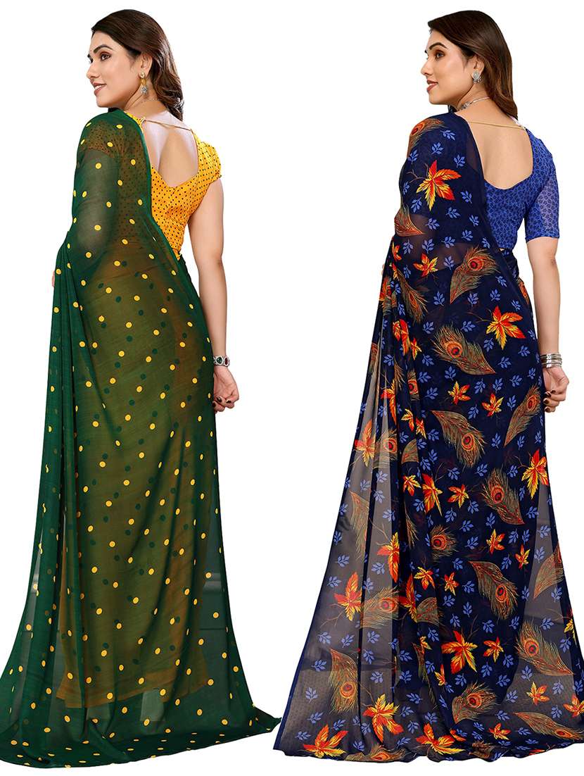 pack of 2 printed casual wear sarees with blouse - 21441254 -  Standard Image - 1