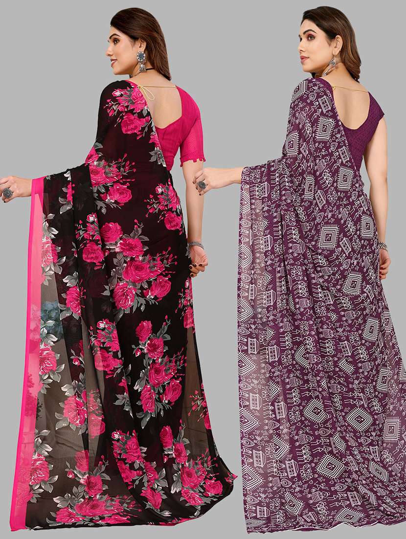 pack of 2 printed casual wear sarees with blouse - 21441272 -  Standard Image - 1