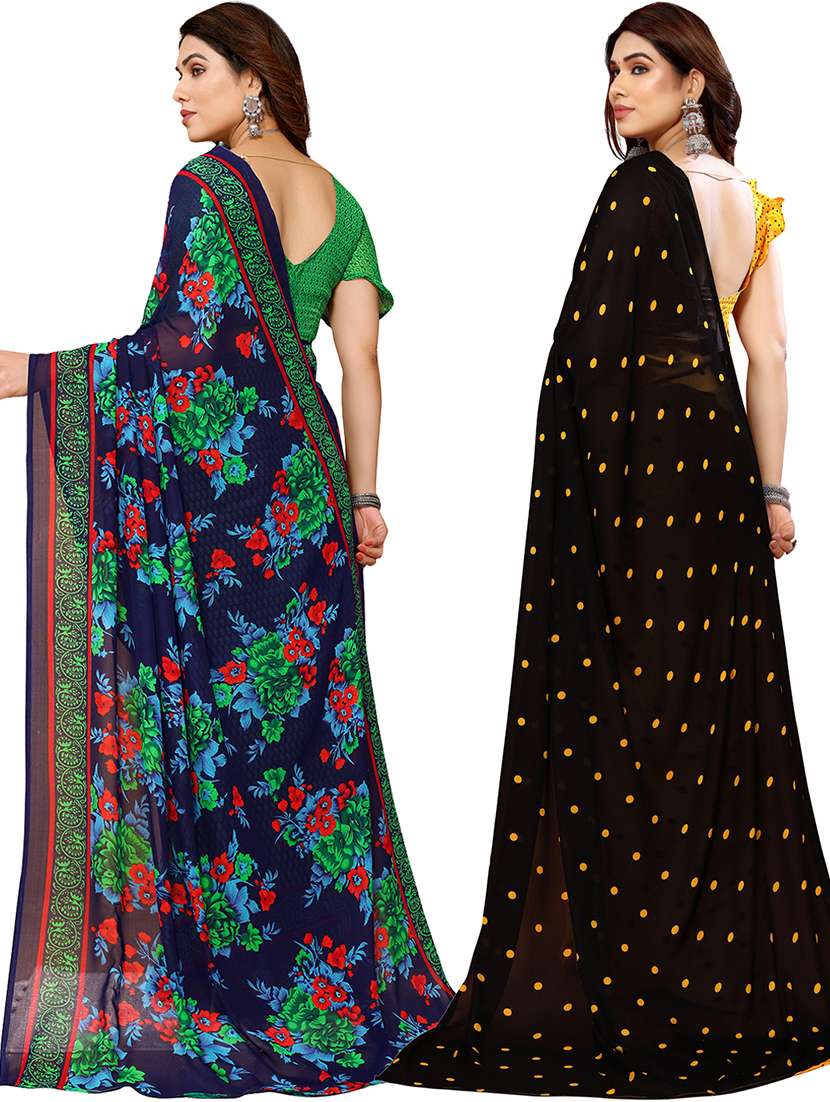 pack of 2 printed casual wear sarees with blouse - 21441325 -  Standard Image - 1