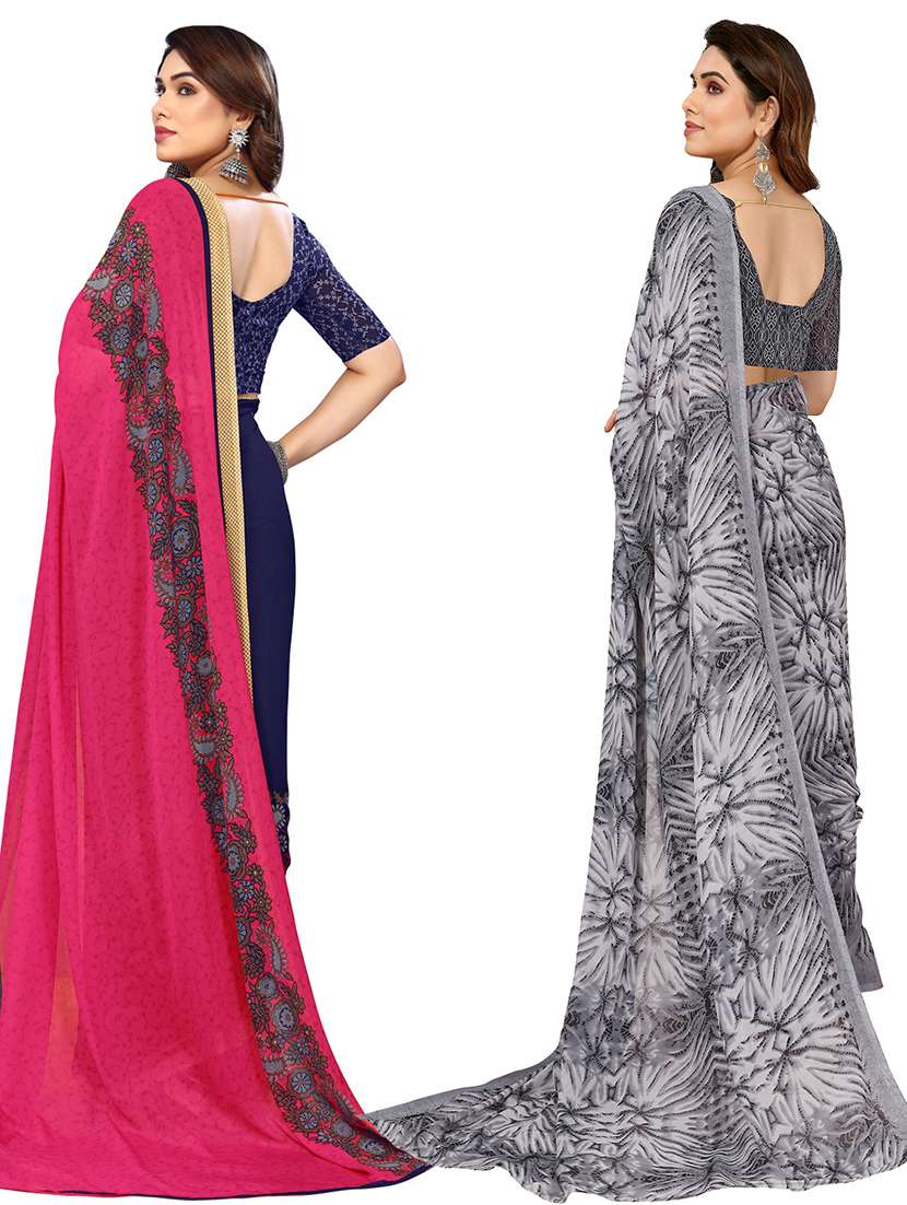 pack of 2 printed casual wear sarees with blouse - 21441342 -  Standard Image - 1