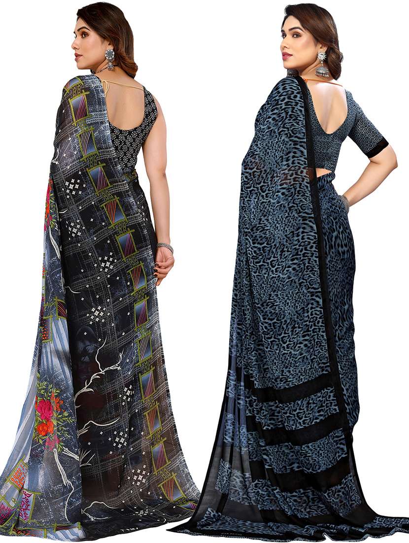pack of 2 printed casual wear sarees with blouse - 21441354 -  Standard Image - 1