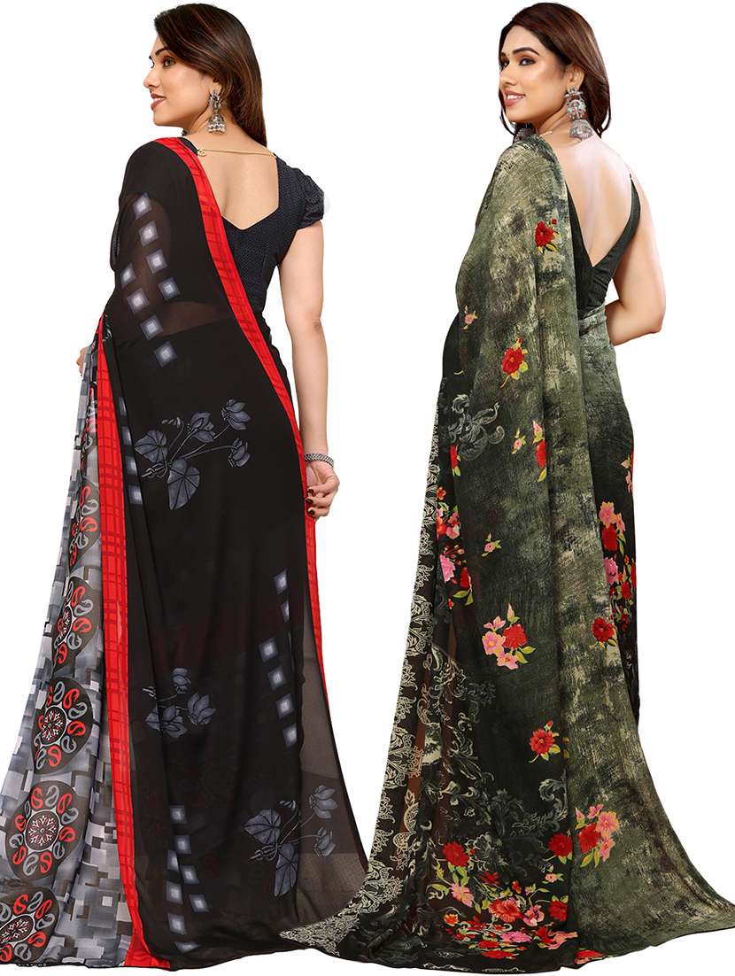 pack of 2 printed casual wear sarees with blouse - 21441361 -  Standard Image - 1