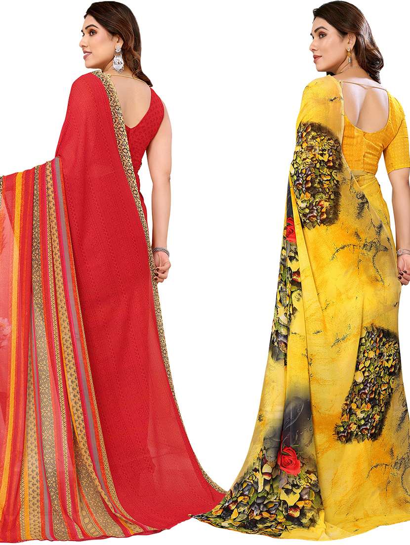 pack of 2 printed casual wear sarees with blouse - 21441367 -  Standard Image - 1