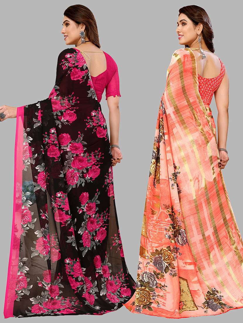 pack of 2 printed casual wear sarees with blouse - 21441397 -  Standard Image - 1
