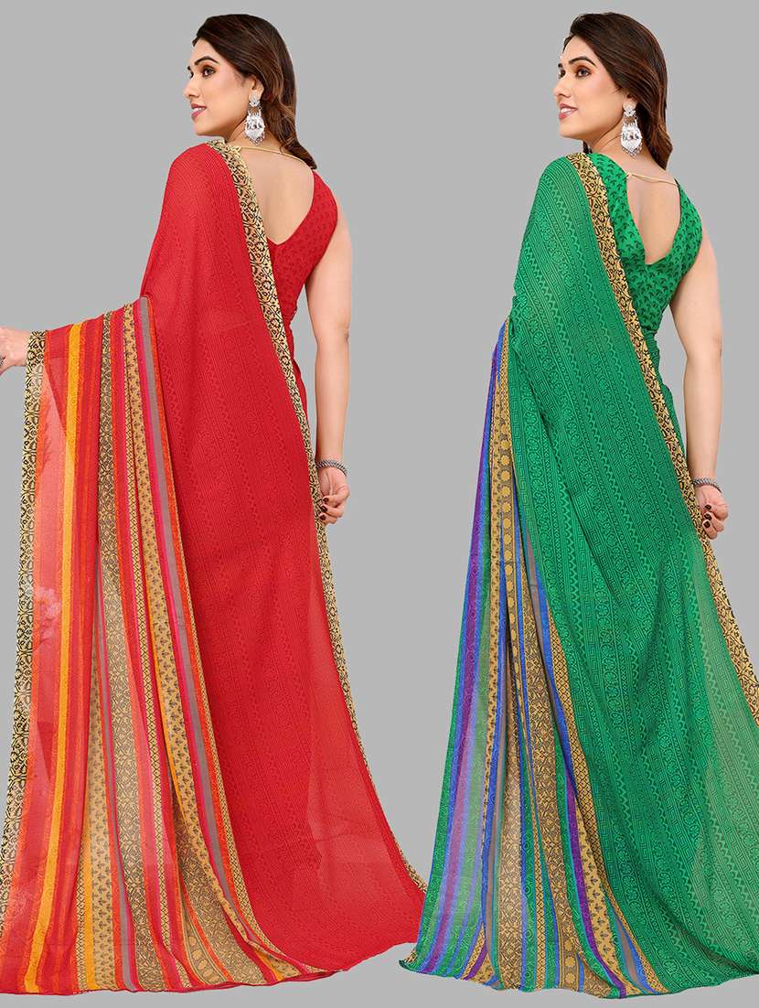 pack of 2 printed casual wear sarees with blouse - 21441398 -  Standard Image - 1