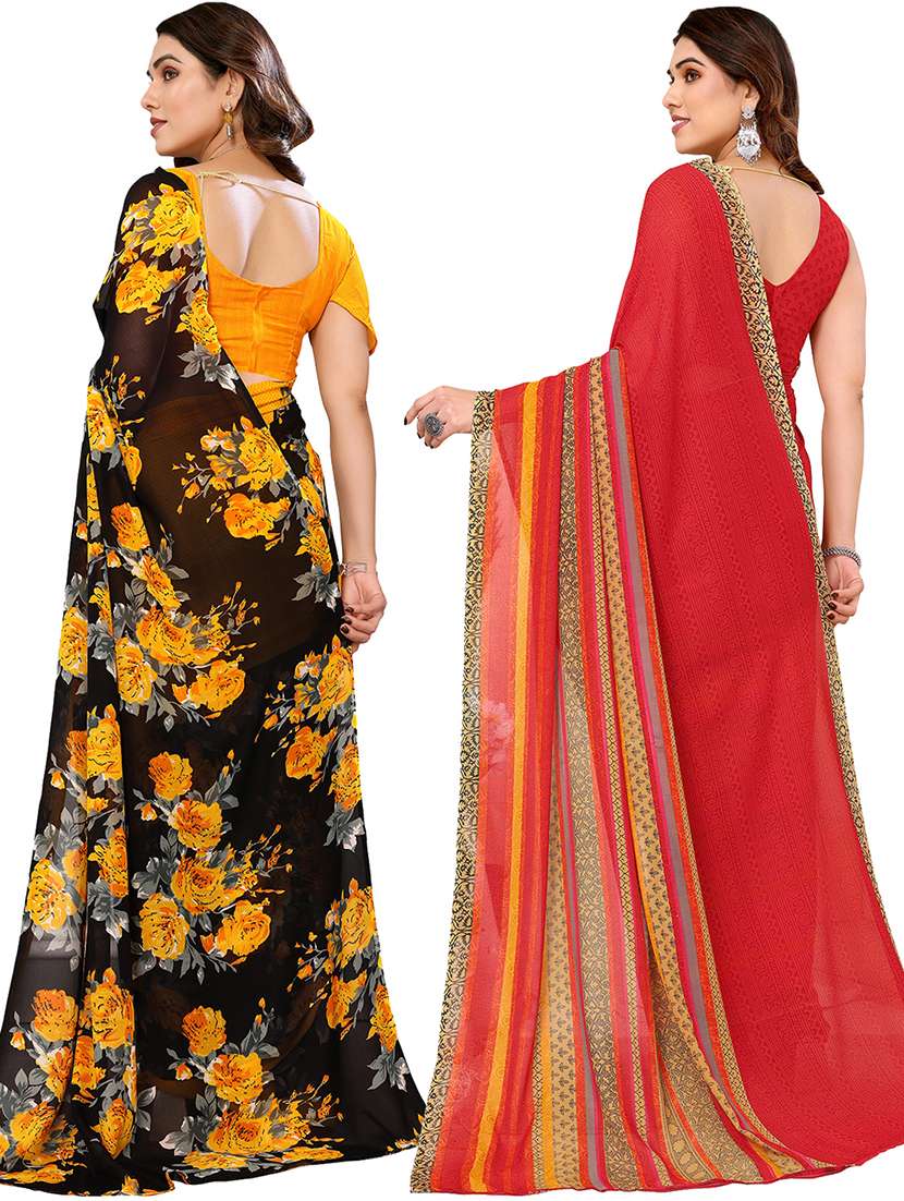 pack of 2 printed casual wear sarees with blouse - 21441415 -  Standard Image - 1